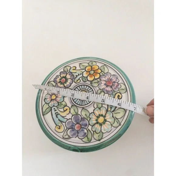 Handmade D' Acunto Vietri Italian Ceramic Floral Round Box 6" Diameter